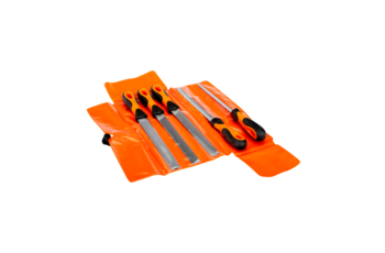 Bahco File set, 5 pce, 8", 2nd cut, hand, half round, round file, flat & 1 x cabinet half round rasp, plastic wallet 1-479-08-2-2
