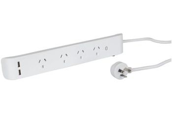 4 Way Mains Powerboard with 2 X USB and Surge Protection