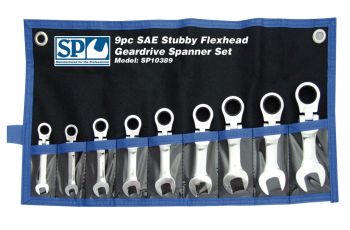 SP Tools Spanner Set 9 Pc Stubby Flexhead Sae Gear Drive SP10389