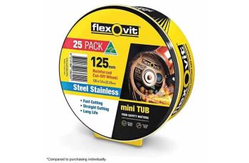 Flexovit 125x1.0mm Steel & Stainless Cut Off Disc MEGA INOX 25PK  66252841594