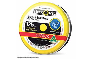 Flexovit 125x1.0mm Steel & Stainless Cut Off Disc MEGA INOX 10PK 66252844384