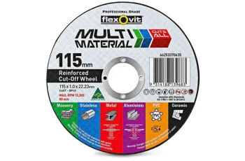 Flexovit 115x1.0mm Multipurpose Cut Off Disc MULTIMATERIAL 25Pk 66253370635