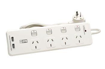 HPM D104PAUSBWE Powerboard 4 Socket Switched With 2x USB 4.8A D104PAUSBWE