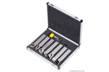 Harlingen 7PC 25mm Indexable Nickel Plated Negative Rake Lathe Tool Set H-11-126-T35-1