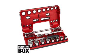 Sidchrome 18pc 3/8" Detection Box Socket Set with Premium Ratchet SCMT13150