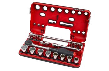Sidchrome 18pc 3/8" Detection Box Socket Set with Rotator Ratchet SCMT13151