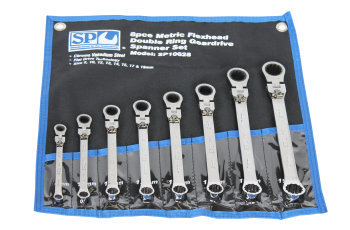 SP Tools Set Spanner Double Ring Geardrive Locking Flex Head 8Pc Metric SP10628