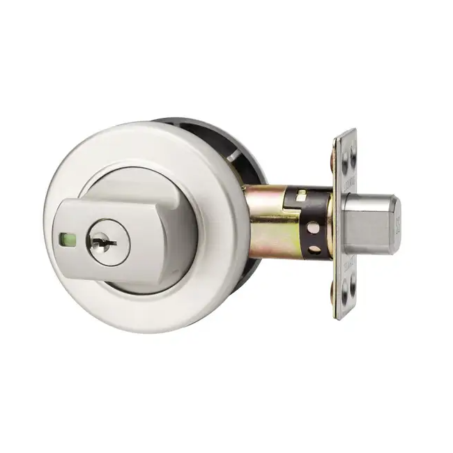Lockwood 005 Double Cylinder Deadbolt Round Rose - Satin Chrome Pearl 005/B1SPDP