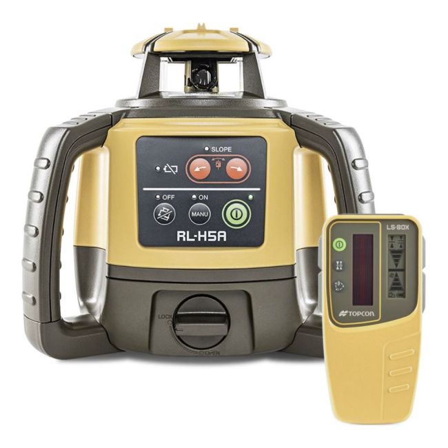 Topcon Red Beam Laser Level Kit Self-Leveling Rotary Grade with LS-80X Receiver RL-H5A 1021200-45