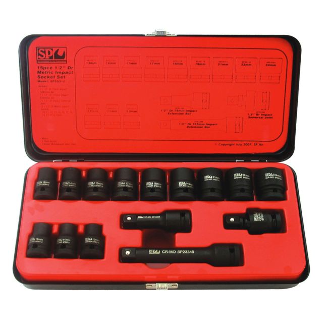 SP Tools Socket Set 15 Piece 1/2" Drive 6Pt Metric Impact SP20310