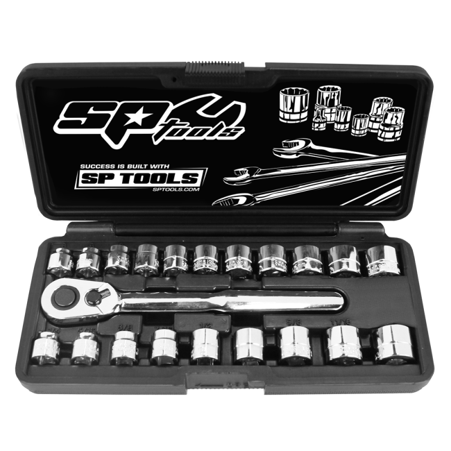 SP Tools Socket Set 23 Piece 1/4"Dr Metric/Sae Low Profile Stubby SP20121