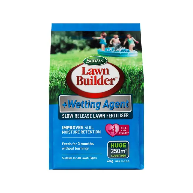 Scotts 4kg Lawn Builder Slow Release Lawn Fertiliser & Wetting Agent 108326