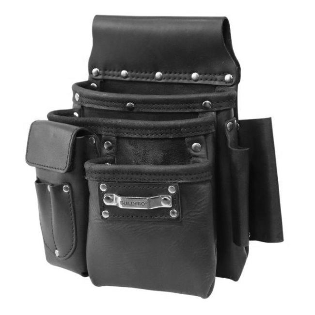 BuildPro Nail Bag 3 Pocket Leather Heavy Duty XL SERIES Pouch LBNBS1B-XL