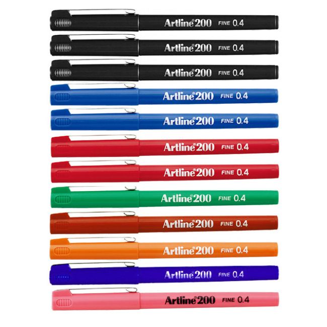 Artline Pens 12 Piece ASSORTED Artline200 0.4mm EK-200N
