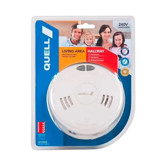 Quell 240V Hardwired Photoelectric Smoke Alarm for Living Area & Hallway 130413