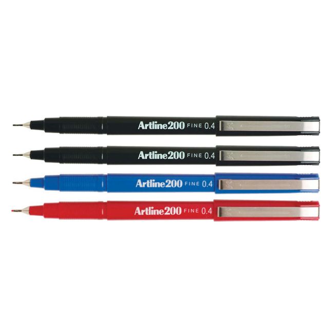Artline Pens 4 Piece Artline 200 Fineliner 0.4mm Black Red Blue EK-200N/4BSB2RBL
