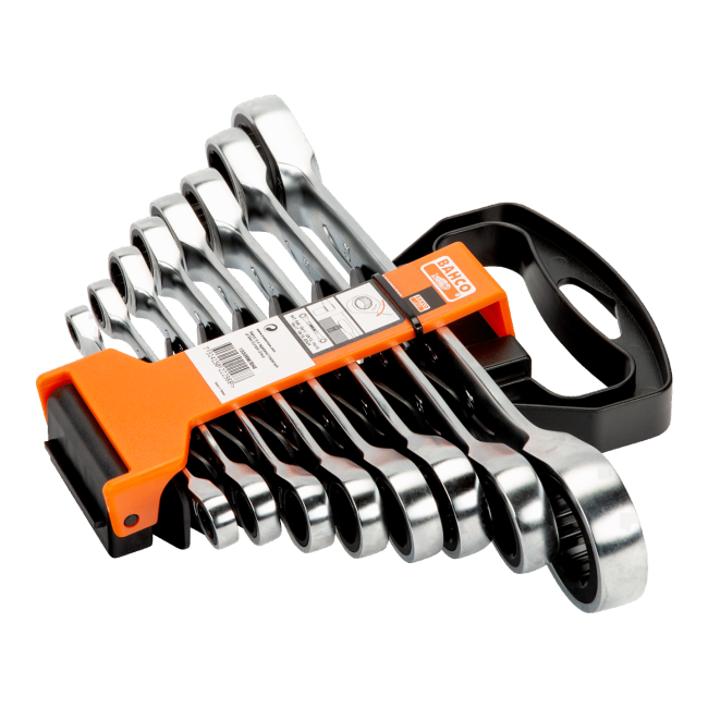 Bahco 8PC Metric Ratcheting Ring Wrench Set 1320RM/SH8