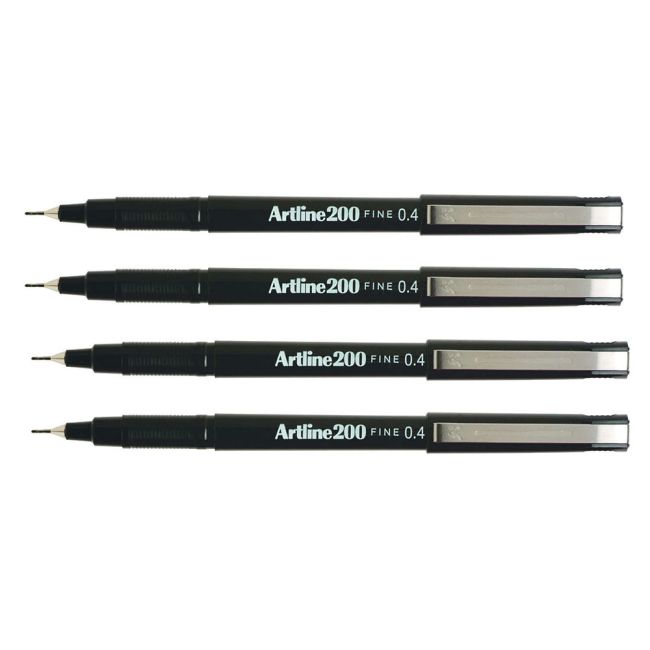 Artline Pens 4 Piece Fineline Artline 200 0.4mm BLACK EK-200N/4BSB4