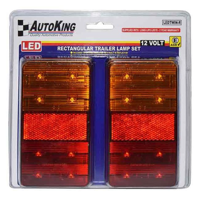 AutoKing LED Trailer Lamp Set 12v Rectangular Tail Lights LEDTWIN-R