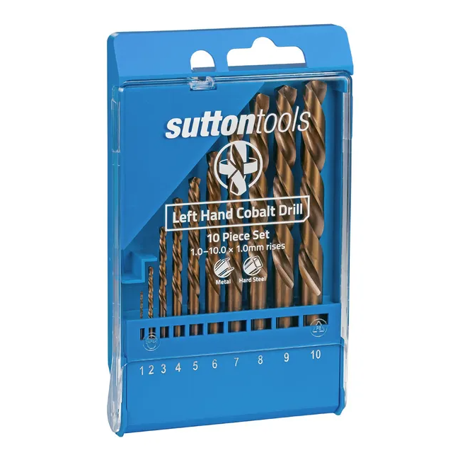 Sutton 1-10mm Metric HSS-Cobalt Left-Hand Jobber Drill Bit Set - 10 Piece D202LH10M