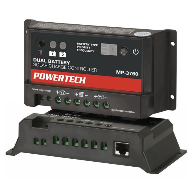PowerTech PWM Solar Charge Controller LED Gauge 12/24V 10A Dual Battery MP3760