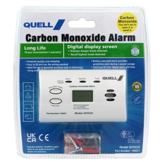 Quell Carbon Monoxide Alarm Detector With Digital Display Screen 130415