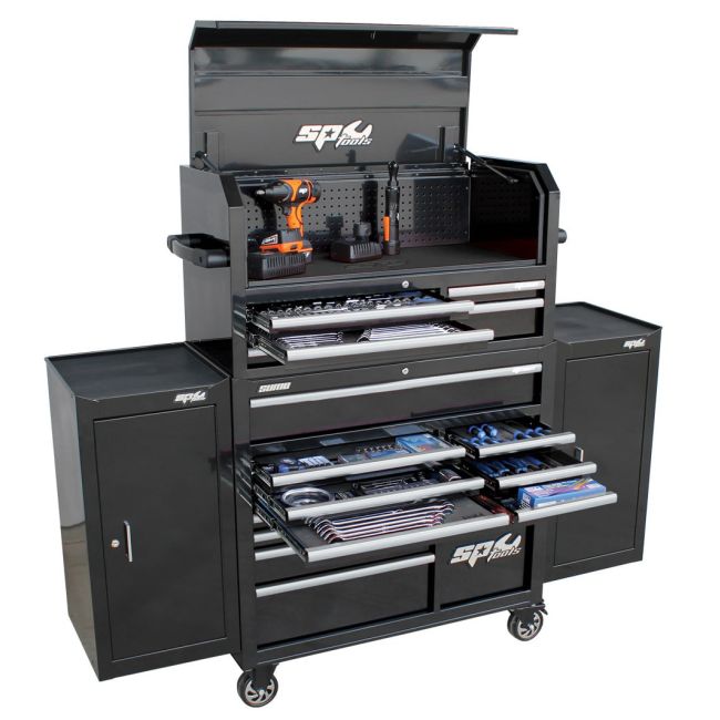 SP Tools 577Pc Metric/Sae Sumo Series Power Hutch Tool Kit With Dual Side Cabinets SP50558