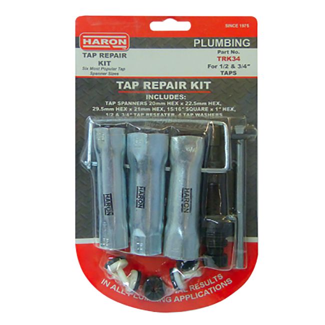 Haron Tap Repair Kit 1/2" And 3/4" Taps Inc 4x Plumbing Tap Washers TRK34