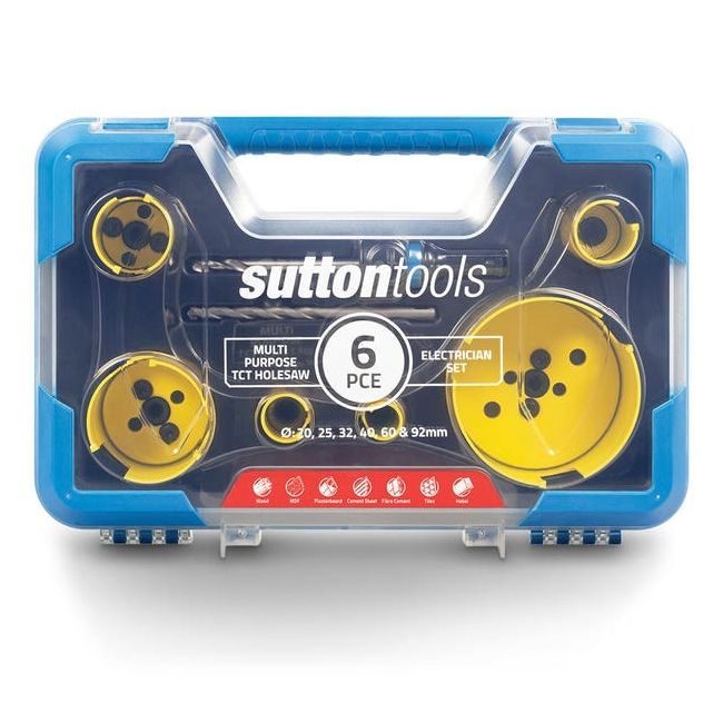 Sutton 20-92mm TCT Multi-Purpose Holesaw Set for Electricians - 6 Piece H127MP9