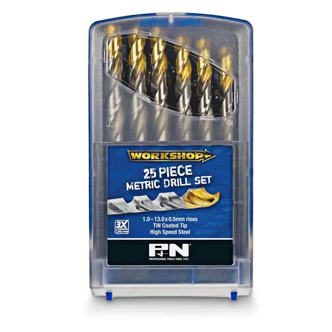 P&N 25PC 113mm Metric HSSTiN Jobber Drill Bit Set 150B0WS3M