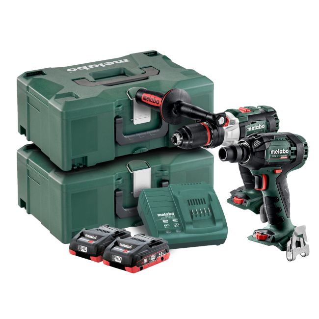 Metabo 18V 4.0Ah Brushless Cordless Hammer Drill/Driver & Impact Wrench Kit SB SSW 300 BL M HD 4.0 AU68901760 