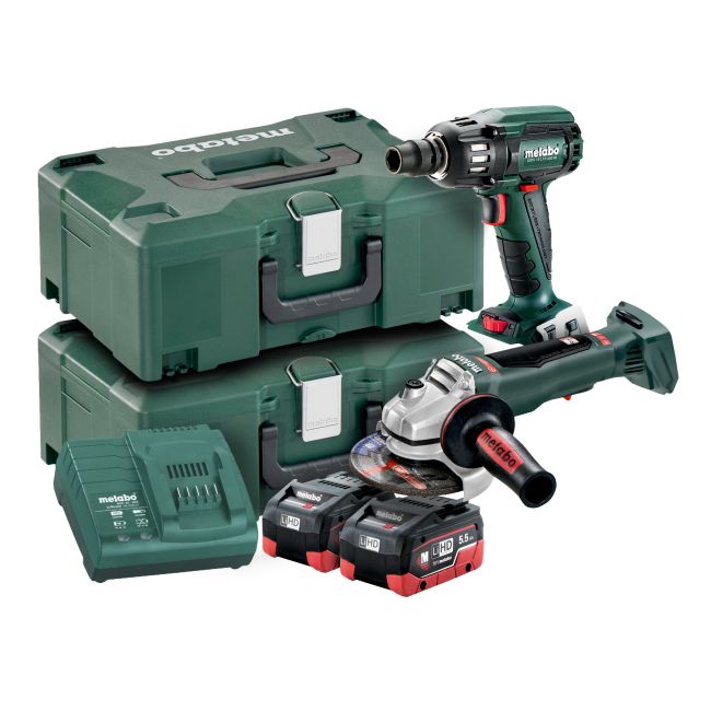 Metabo 2 Pieces 18V 5.5Ah Cordless Brushless Combo Kit SSW 400 WPB 125 BL M HD 5.5 AU68200450