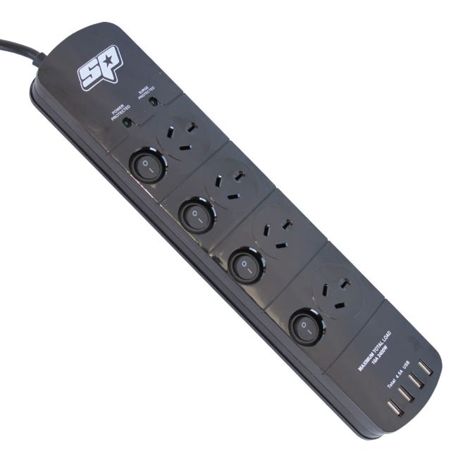 SP Tools Power Board Surge Protected 4 Outlets 4 Usb SP69998