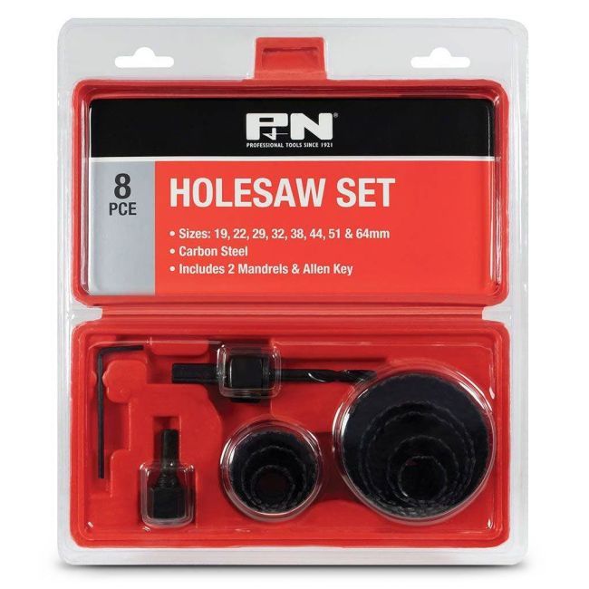 P&N Hole Saw Set 8 Piece 19-64mm HCS Suits Wood & Plastic 166044665