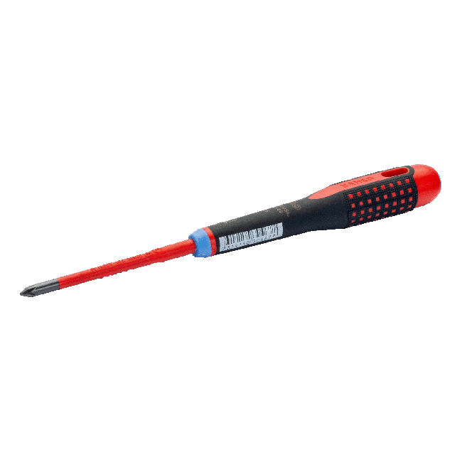 Bahco ERGO handled Slim Line 1000v insulated screwdriver - Pozidrive PZ1 -blade length 80mm BE-8810SL