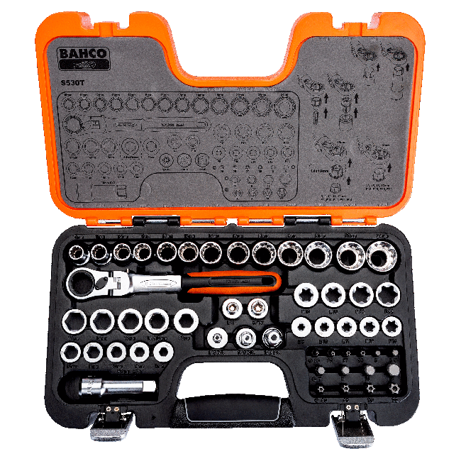 Bahco S530T Pass-Through Socket Set with Flexi Head Ratchet/Adaptors