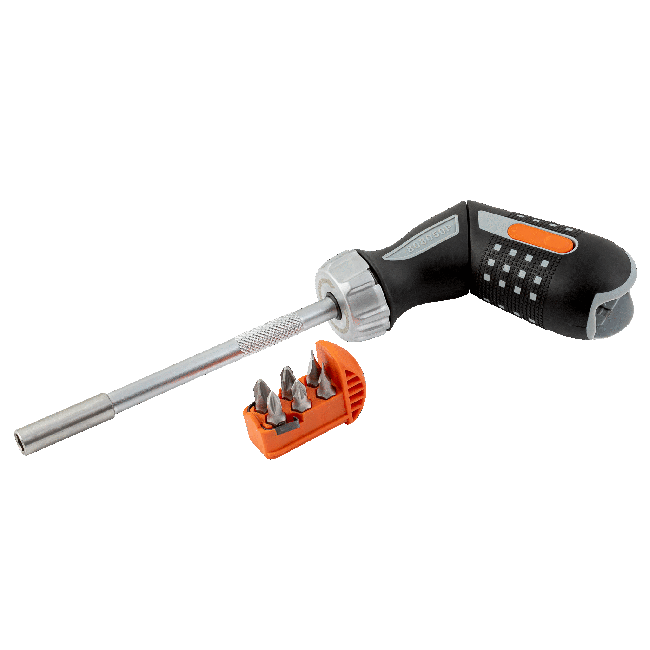 Bahco Ratchet Screwdriver pistol grip, 250mm includes 6 bits:  PH1, PH2, PZ1, PZ2, SL 4.5 and SL 5.5 808050P