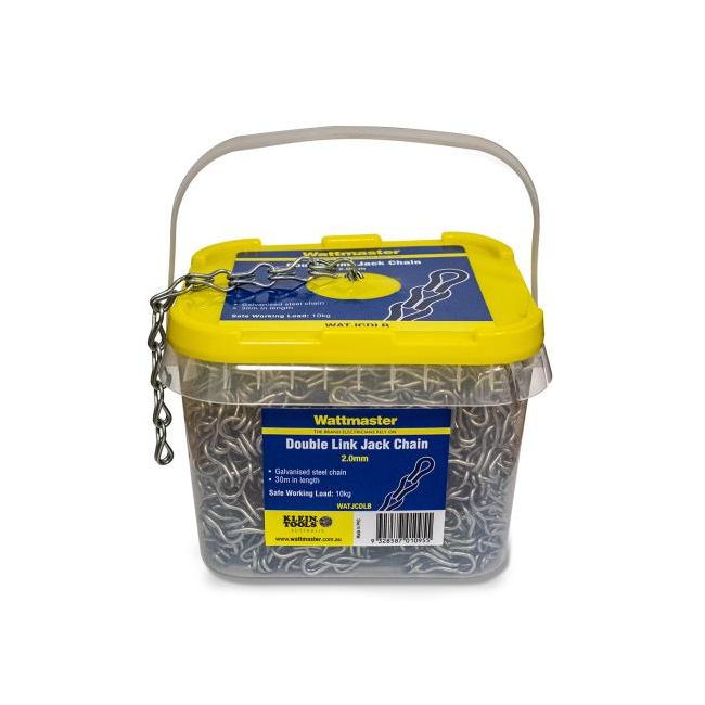 Wattmaster Jack Chain 2mm Double Link Galvanised 30m 9kg Limit WATJCDLB
