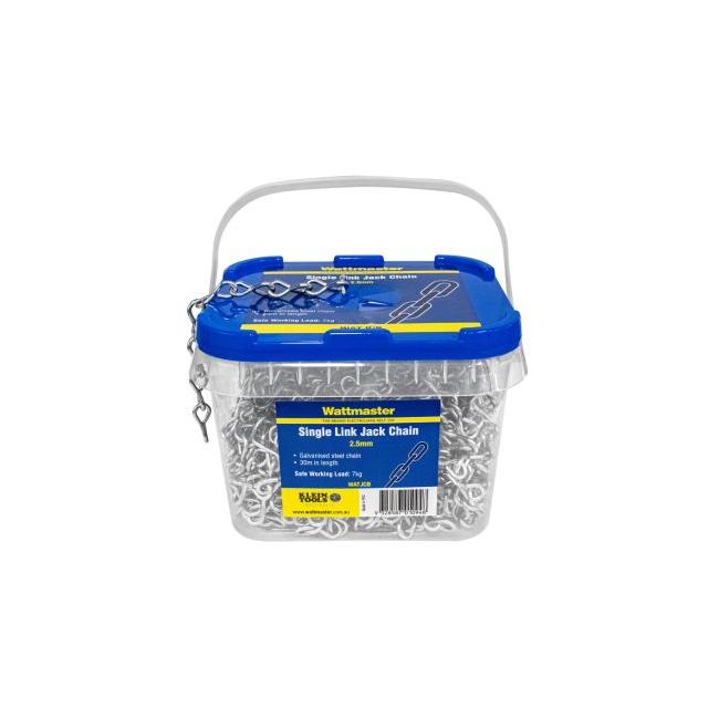 Wattmaster Jack Chain 2.5mm Single Link Galvanised 30m 7kg Limit WATJCB