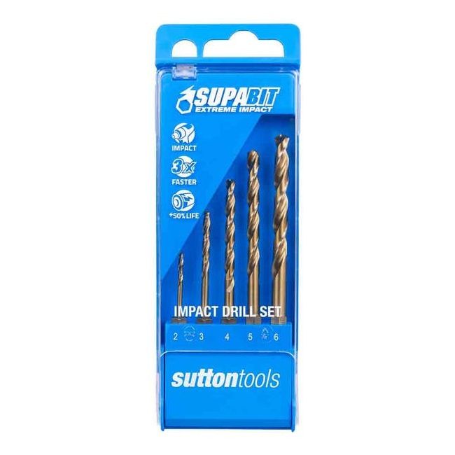 Sutton 5 Piece 2-6mm 1/4-Hx Drill Bit Set HSS Co Metal Supabit D2130005