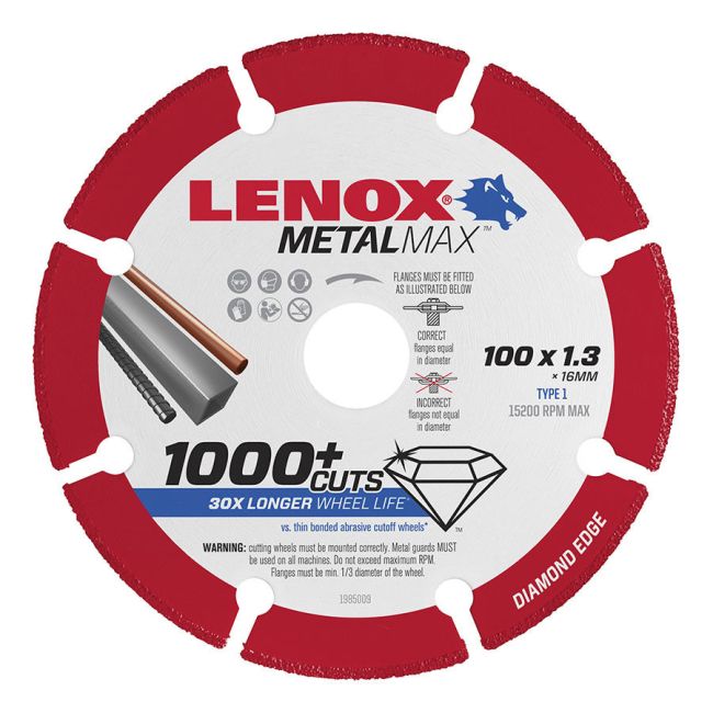 Lenox Metal Cut Off Disc 100x1.3x16mm MetalMax Diamond 1985009