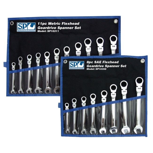 SP Tools Spanner Set 19 Piece Metric/Sae Flex Head Gear Drive Roe Combo SP10300