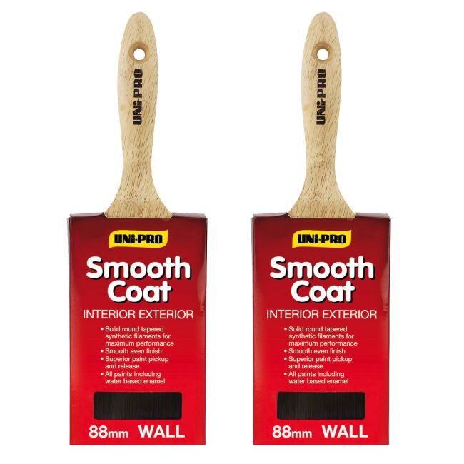 Uni-Pro 70088 Wall Paint Brush x2 Smooth Coat 88mm Synthetic 70088