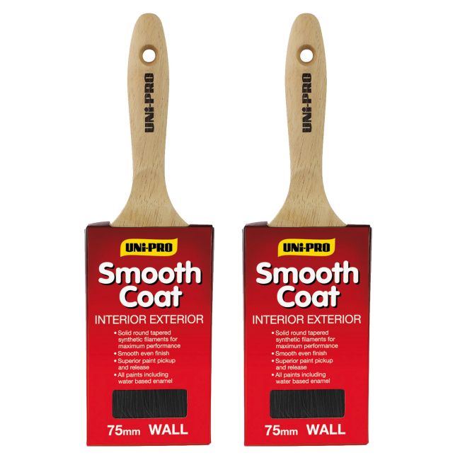 Uni-Pro 70075 Wall Paint Brush x2 Smooth Coat 75mm Synthetic 70075