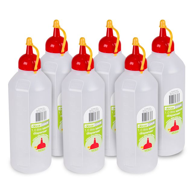 Décor Sauce Bottle 6 Pack 1Lt Plastic Dispenser 043806-006