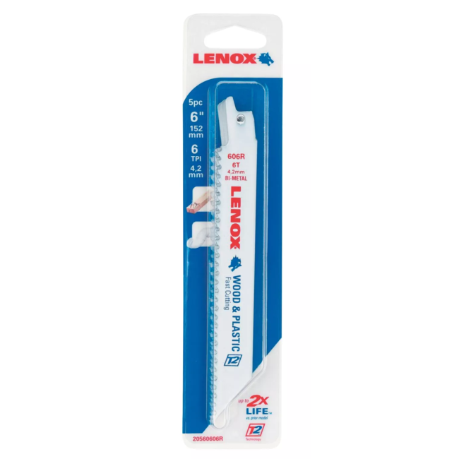 Lenox 6" 6TPI Bi-Metal Reciprocating Saw Blades 5 Pack 20560606R