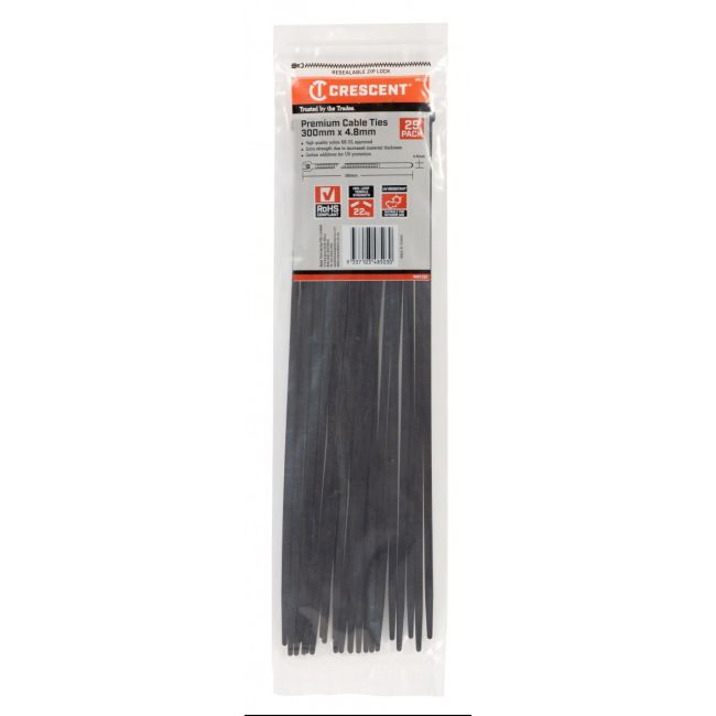 Crescent WB1225 Cable Ties Black 25 Piece 300mm x 4.8mm WB1225