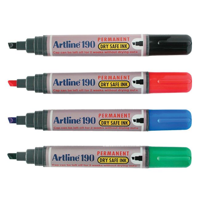 Artline EK-190 Permanent Marker 12 Piece 5mm Chisel NIB Assorted Colours EK-190