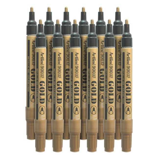 Artline 900 190031 Permanent Marker 12 Piece 2.3mm Bullet Nib Gold 190031