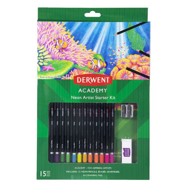 Derwent 2300156 Academy Pencil Starter Kit 15 Piece Assorted Colours NEON 2300156